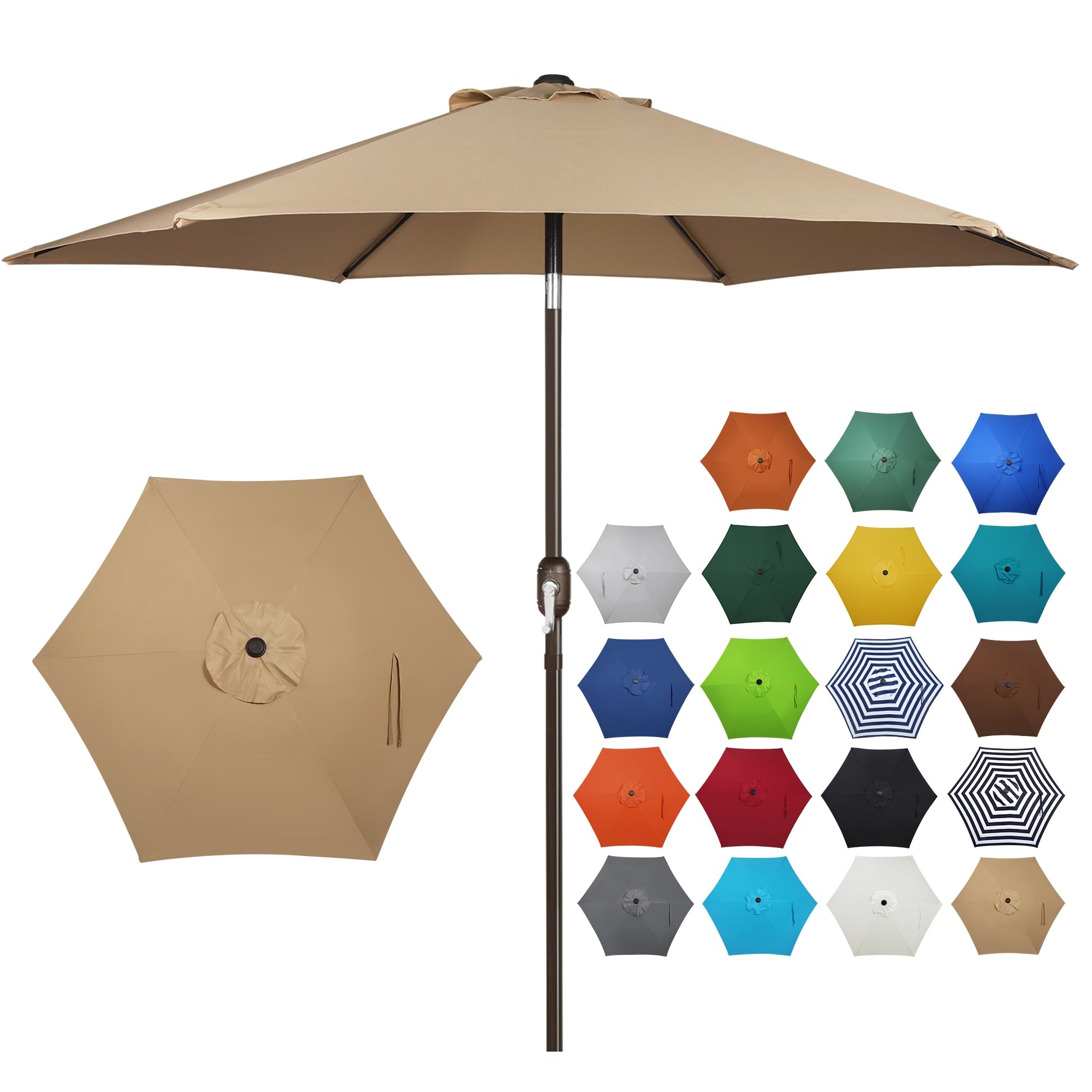 Blissun 7.5 ft tan umbrella close-up showing durable polyester fabric with UV protection