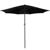 Blissun 9ft outdoor umbrella with crank tilt providing adjustable shade over a patio table.