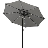 Blissun 9 ft solar umbrella with LED rib lighting enhances evening outdoor spaces
