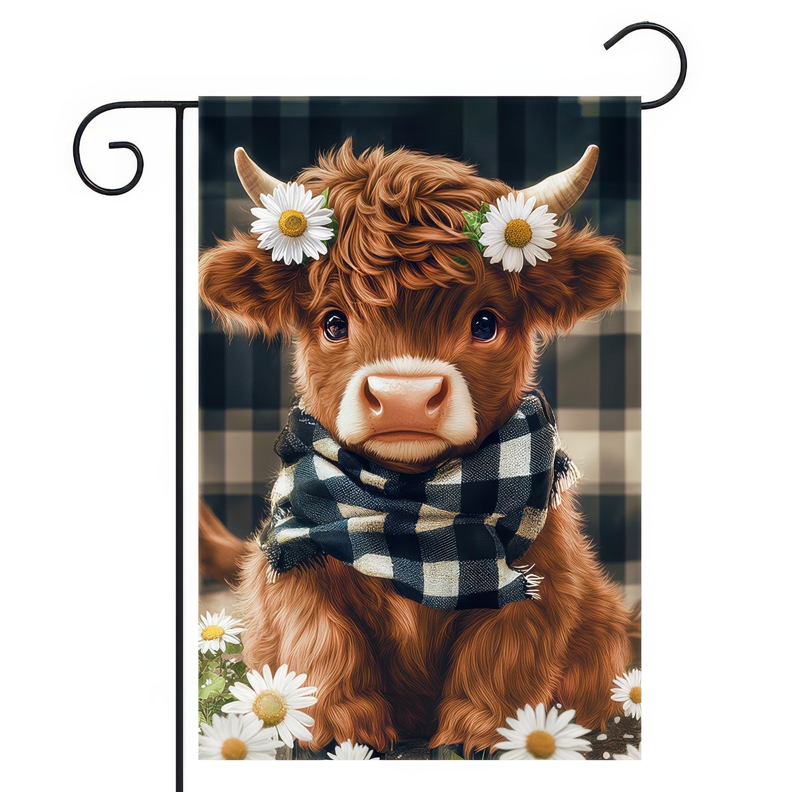 BlissYard Highland Cow Daisy design flag adds playful spring charm to your garden.