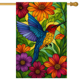 BlissYard hummingbird floral flag front view for vivid yard display