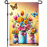BlissYard spring floral garden flag fluttering in sunlight, enhancing curb appeal for your yard.