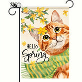 BlissYard orange-cat and yellow-flowers flag brightens outdoor spaces