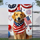 BlissYard Welcome flag with a patriotic Golden Retriever for outdoor display.