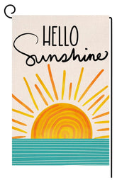 BLKWHT Hello Sunshine garden flag 12x18 on a sunny porch