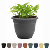 Bloem Ariana 8-inch charcoal round planter with a compact silhouette for apartments.