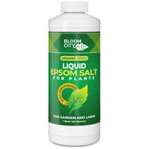 Bloom City Liquid Epsom Salt bottle pour for magnesium delivery to plants.