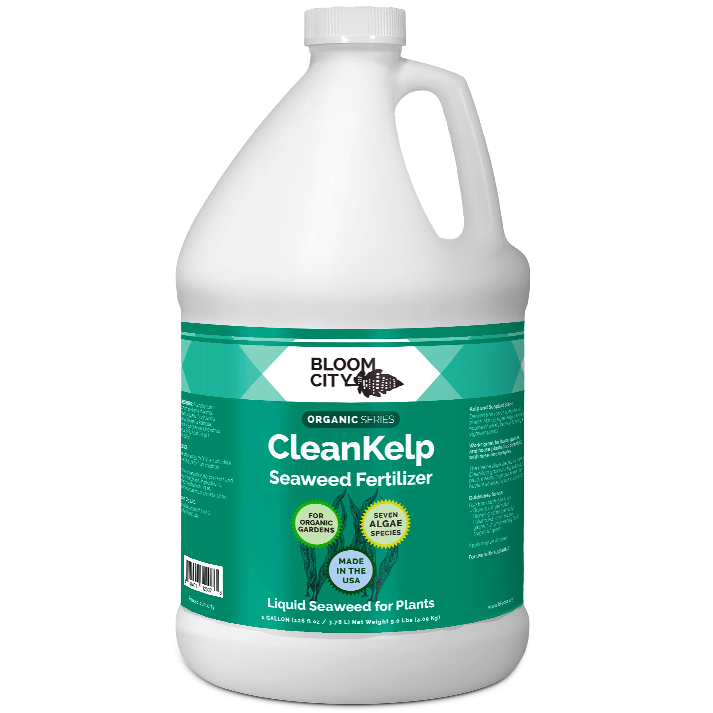 Bloom City Seaweed Fertilizer bottle showcasing a nutrient-rich liquid for strong roots.