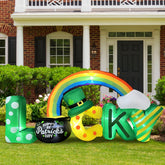 BLOWOUT FUN Lucky Letters 6.5ft inflatable adds festive outdoor charm.