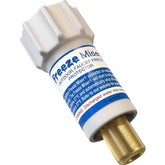 Blue Penguin Freeze Miser shield on an outdoor faucet prevents freezing