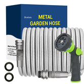 BlueBala 50ft stainless steel garden hose exterior showing rugged outdoor durability.