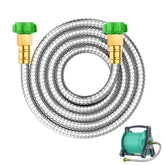 BlueGarden short metal garden hose with 5 ft length and quick-connector for easy setup.