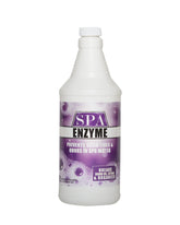 Bluewater Spa Enzymes bottle shows formula for cleaner spa water and easier maintenance.