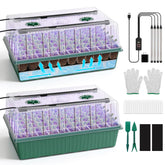 BlumWay 120-cell self-watering tray shown with even moisture for seedlings.