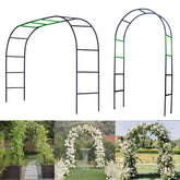 Bnecnet metal pergola arch in a lush garden with vines enhancing the outdoor entry.