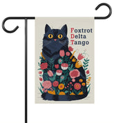 Bob22store Foxtrot Delta Tango garden flag display welcoming guests outdoors.