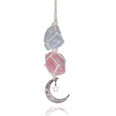 BOHO GARDEN hanging car charm with clear and rose quartz for balanced energy on the road.