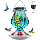 BOLITE hummingbird feeder in blue glass outdoors attracts hummingbirds with a jewel like glow