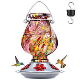 BOLITE hand-blown purple glass hummingbird feeder attracts birds outdoors