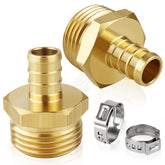 Boltigen brass hose adapter showing PEX barb to 3/4 inch GHT male connection.