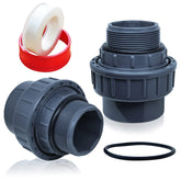 Boltigen 1-1/2 inch NPT male fitting close-up showing a tight seal for pool pump connections.