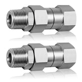 Boltigen stainless steel swivel fitting close-up highlights kink-free rotation.