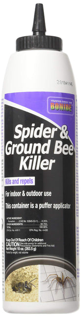 Bonide 363 spider and ground bee killer bottle targets indoor pest control.