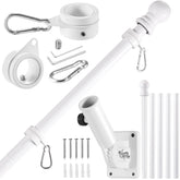 BONWIN 6 ft white flagpole kit for porch mounting with durable stainless steel.