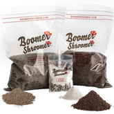 Boomer Shroomer dry bulk substrate package ready for hydration and pasteurization.