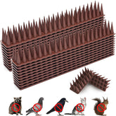 BORHOOD Bird Spikes on fence deter small birds from nesting.