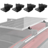 BougeRV t-slot mounting brackets secured on a car roof rack for stable solar panels.