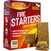 BOULDER'S FIRESIDE LEGACY fire starter cubes bulk pack ready for quick ignition in fireplaces.