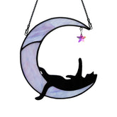 BOXCASA Black Cat Moon Suncatcher brightens windows with colorful crystals.