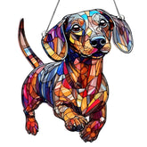 Boyese dachshund sun catcher on sunny window adds colorful charm.