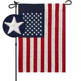 Bradford embroidered American garden flag 12x18 displayed outdoors with vivid color