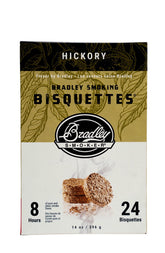 Bradley Smoker Hickory bisquettes 24-pack for clean, consistent smoke.