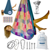 Bradoro double-layer sensory swing cocoon indoors for calming, deep pressure.