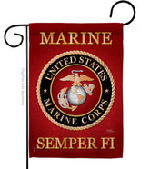 Breeze Decor USMC garden flag front view shows Semper Fi design for outdoor display.