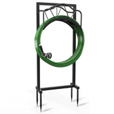 Breeze Touch hose holder with four-spikes anchors keeps hoses upright and tidy
