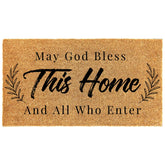 Breling Christian coir door mat with 'May God Bless This Home' message welcomes guests