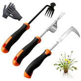 Bretreead Weed Puller Tool uprooting weeds at the root in a bed.