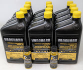 Briggs & Stratton 15W-50 oil bottle label showing Vanguard synthetic formula for engines