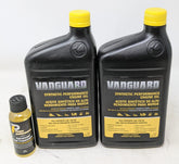 Briggs and Stratton 15W-50 oil bottle pouring for Vanguard engines, smoother operation.