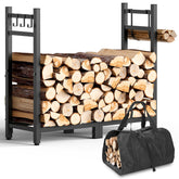Brightown 34-inch firewood rack on porch for sturdy indoor-outdoor log storage.