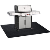 Brinman Under Grill Mat protecting a deck from oil splatter during outdoor grilling.