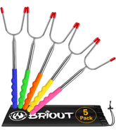 BRIOUT extendable marshmallow roasting stick with 45-inch reach for safe campfire roasting.
