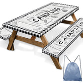 Britown picnic table cover with elastic edges securing the surface outdoors