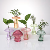BROPGOD mushroom glass vase blue: stylish propagation station for small plants on desks.