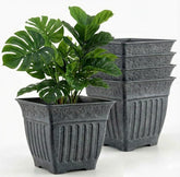 BTPLASTIK 18-inch square planter four-pack with vintage cement look for indoor and outdoor decor