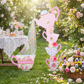 Bucherry Wonderland tea party yard decoration set brings whimsy to garden spaces.